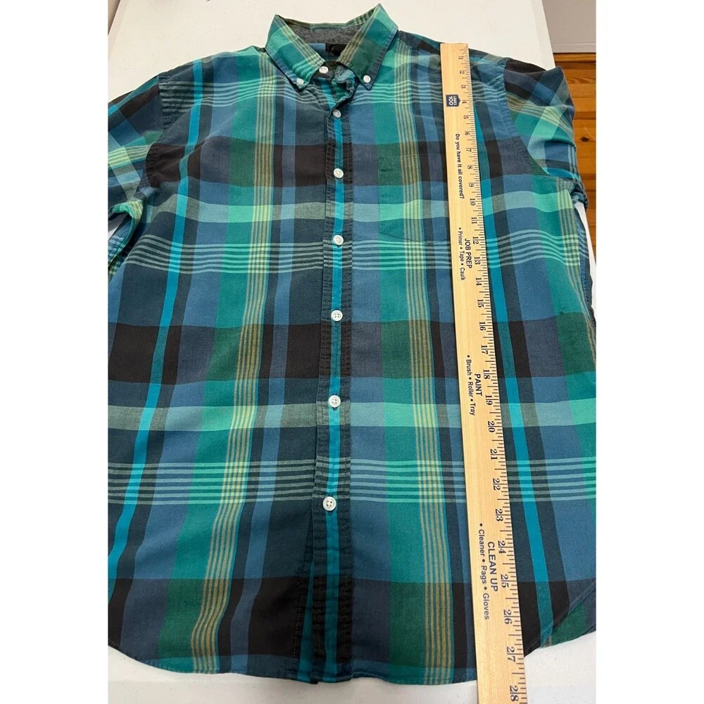 J Crew Men's Blue Yellow Green Plaid Button Down Shirt Size M *READ*